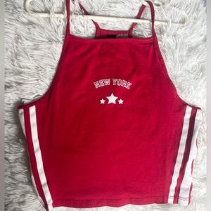 H&M Red halter top w/ double white lines on the side